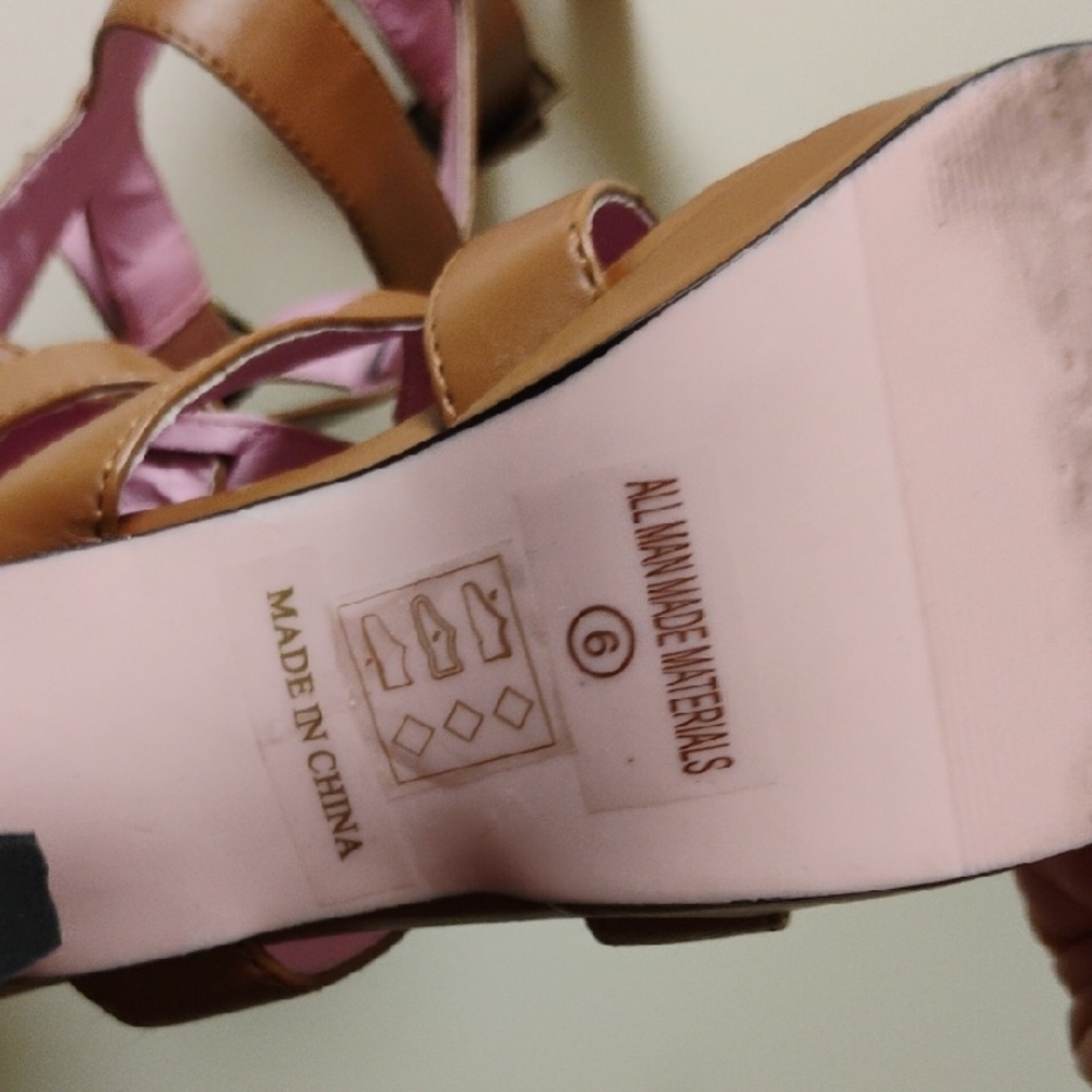 Leg Avenue Brown Gladiator Heels with Pink Lining - Picture 6 of 13
